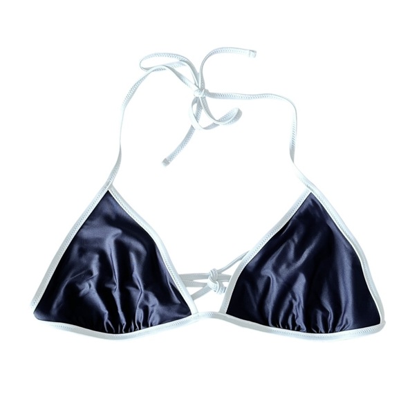 NEW J. CREW String bikini top with contrast trim Black & white size Medium - Picture 3 of 7